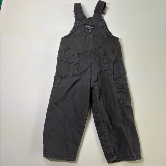 OshKosh B’gosh Kids Fleece Lined Overalls Gray Orange | 24 Months Winter Bibs - Picture 2 of 8